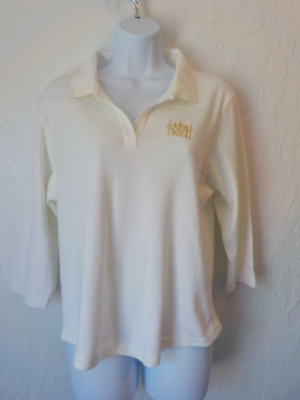 VTG Dunbrooke White Ivory Top Shirt Women Size Large 3/4 Sleeve Polo Blouse NWT